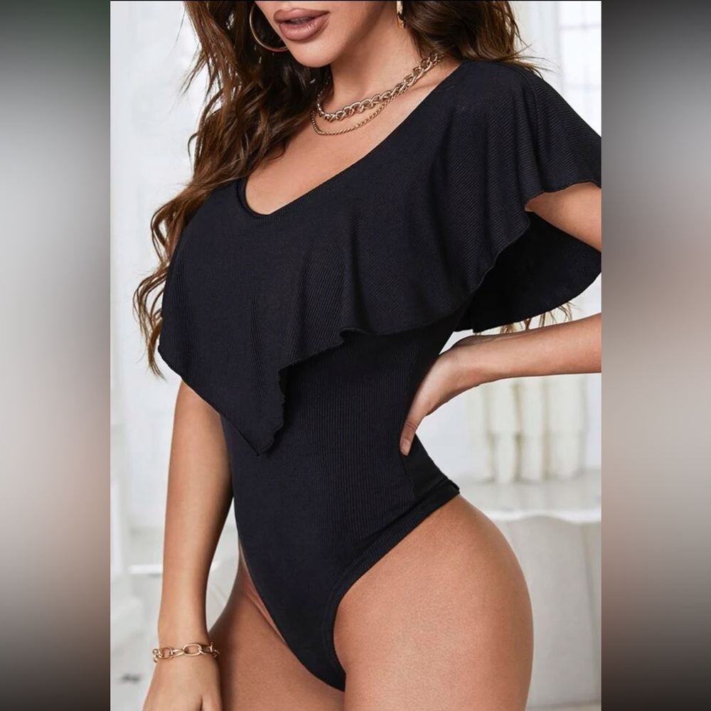 Luxe ribbed knit ruffle bodysuit